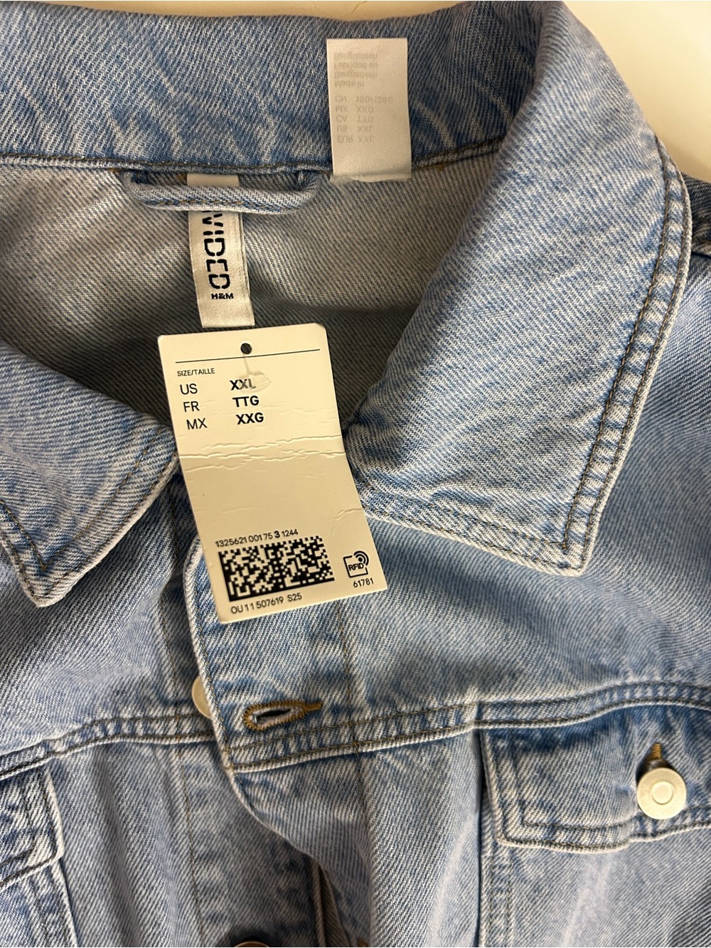 NWT (P-25/XXL) H&M Embroidered-Detail Denim Jacket - Picture 7 of 9